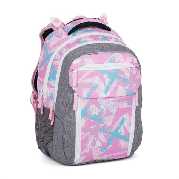 Školský dvojkomorový batoh s odnímateľným bedrovým pásom – ružovo-modrý