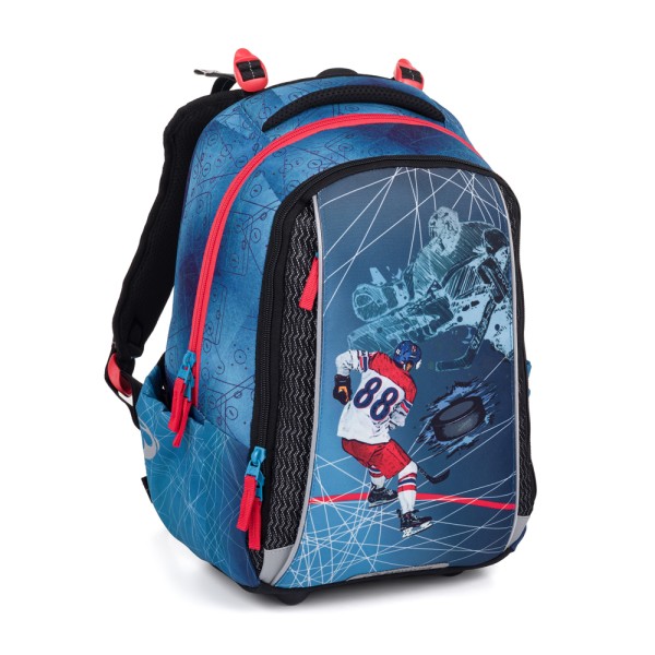 Školský trojkomorový batoh s vyberateľným bedrovým pásom – hokej