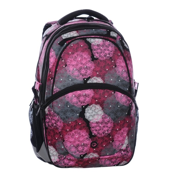 Dievčenský školský batoh MADISON 0115 D PINK/BLACK/FLOWERS