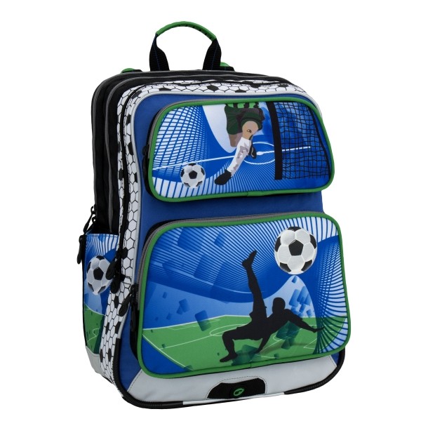 Chlapčenský školský batoh fotbal pre prvú triedu GALAXY 6 D BLUE/GREEN/WHITE