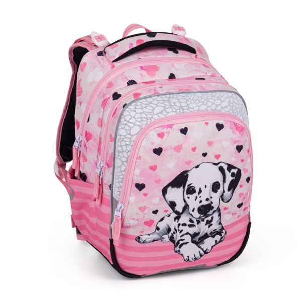Školský trojkomorový batoh s vyberateľným bedrovým pásom – dalmatín
