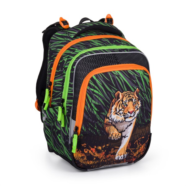 Školský trojkomorový batoh s vyberateľným bedrovým pásom – tiger