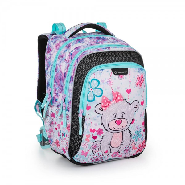 Trojkomorový školský batoh s vyberatelným bederním pásom - medvídek